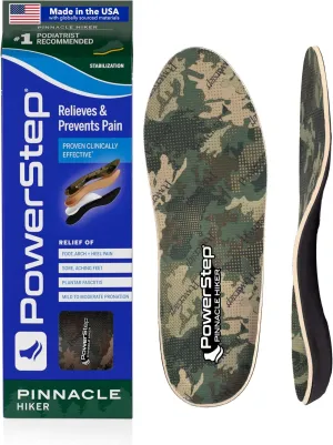 PowerStep Pinnacle Hiker Orthotic Insoles, Arch Support for Hiking Boots, Plantar Fasciitis Pain Relief, Mild Pronation, Maximum Cushion, Unisex, Made in The USA (Men's 10-10.5 / Women's 12)
