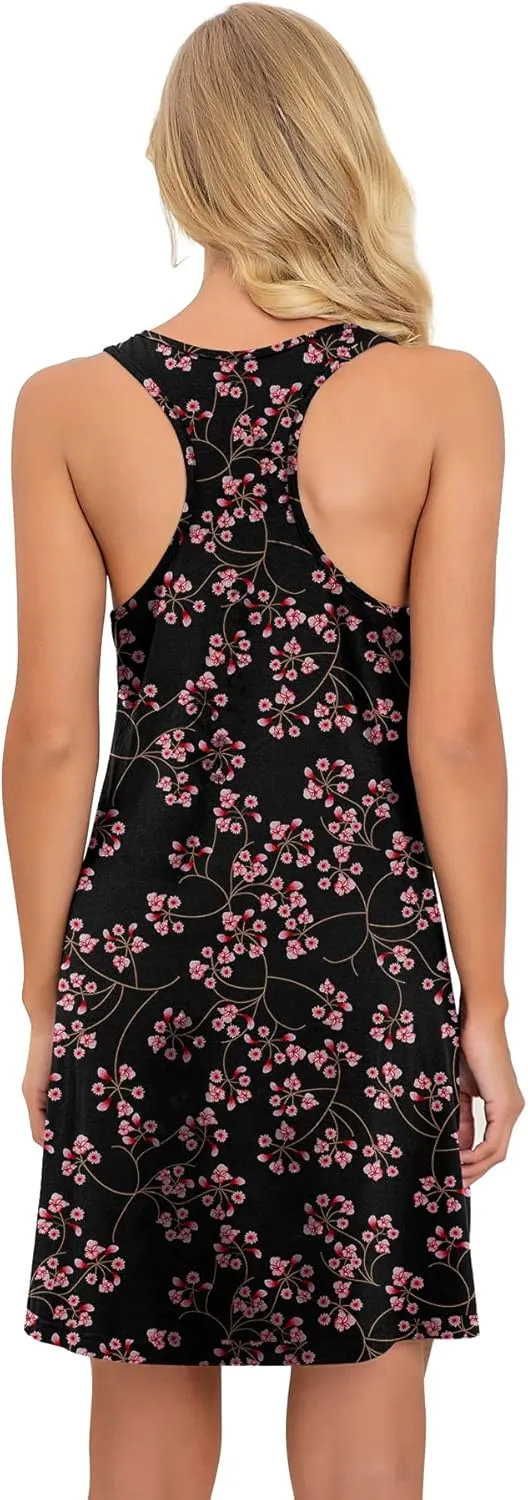 PrinStory Women Sleeveless Nightgowns Racerback Sleepdress Cotton Sleepwear for Women