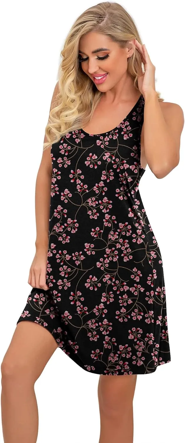 PrinStory Women Sleeveless Nightgowns Racerback Sleepdress Cotton Sleepwear for Women