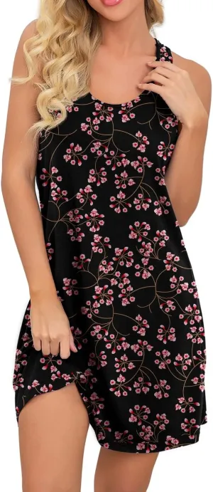 PrinStory Women Sleeveless Nightgowns Racerback Sleepdress Cotton Sleepwear for Women