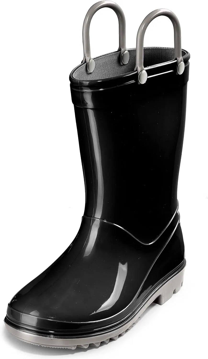 Puddle Play Toddler and Kids Rain Boots with Easy On Handles - Boys and Girls Black and Grey