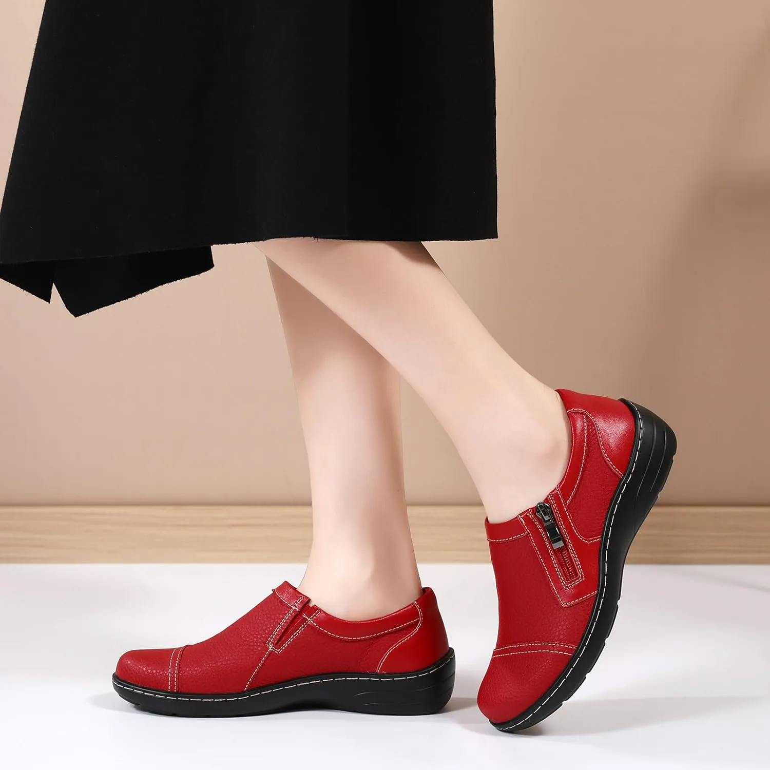 QAE Loafers for Women Comfort Women's Loafers & Slip-Ons Orthopedic Lightweight Business Casual Dressy Walking Work Flat Slip-On Shoes for Ladies