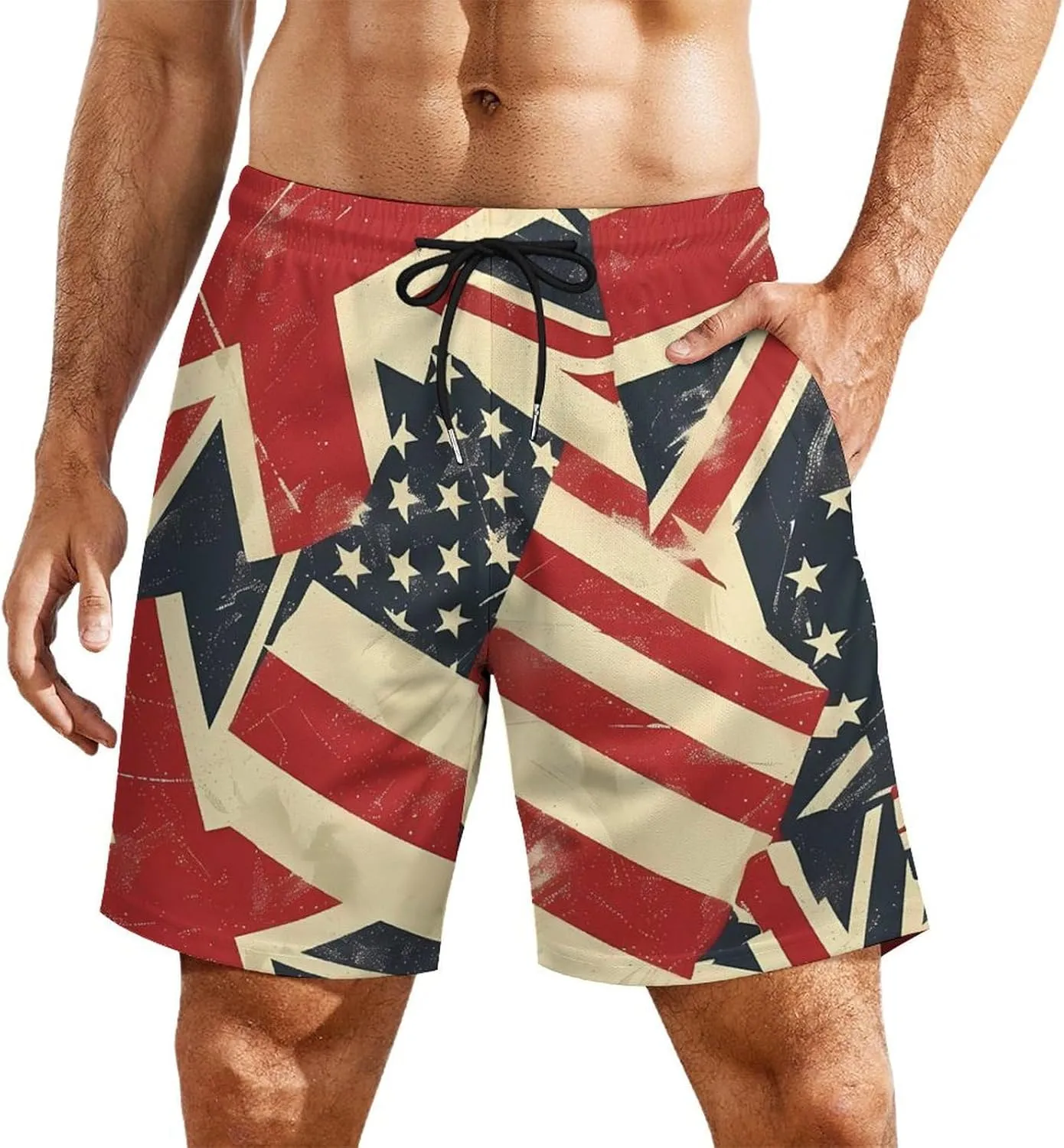 Retro USA and British Flag Men's Swim Trunks Quick Dry Board Shorts Swimwear Beach Shorts with Compression Liner