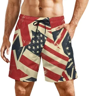 Retro USA and British Flag Men's Swim Trunks Quick Dry Board Shorts Swimwear Beach Shorts with Compression Liner