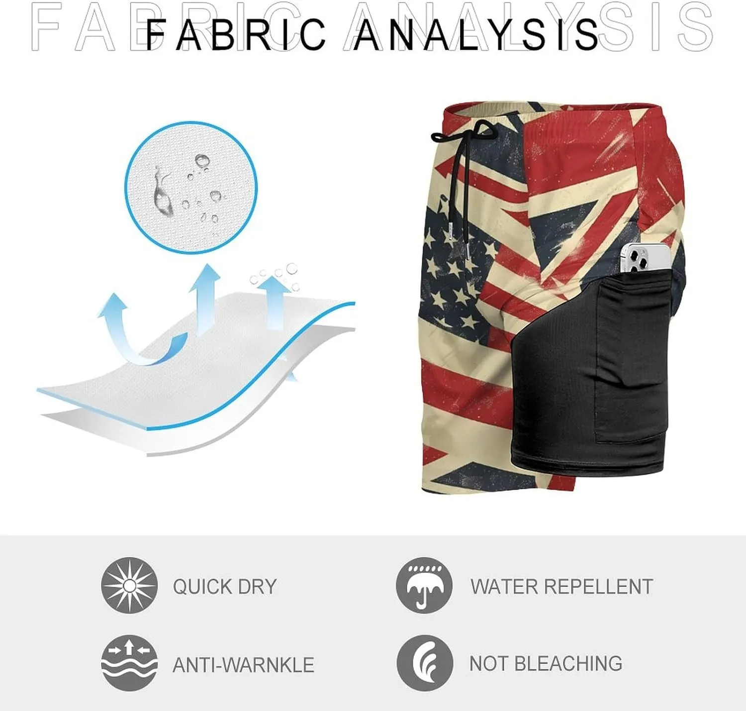 Retro USA and British Flag Men's Swim Trunks Quick Dry Board Shorts Swimwear Beach Shorts with Compression Liner