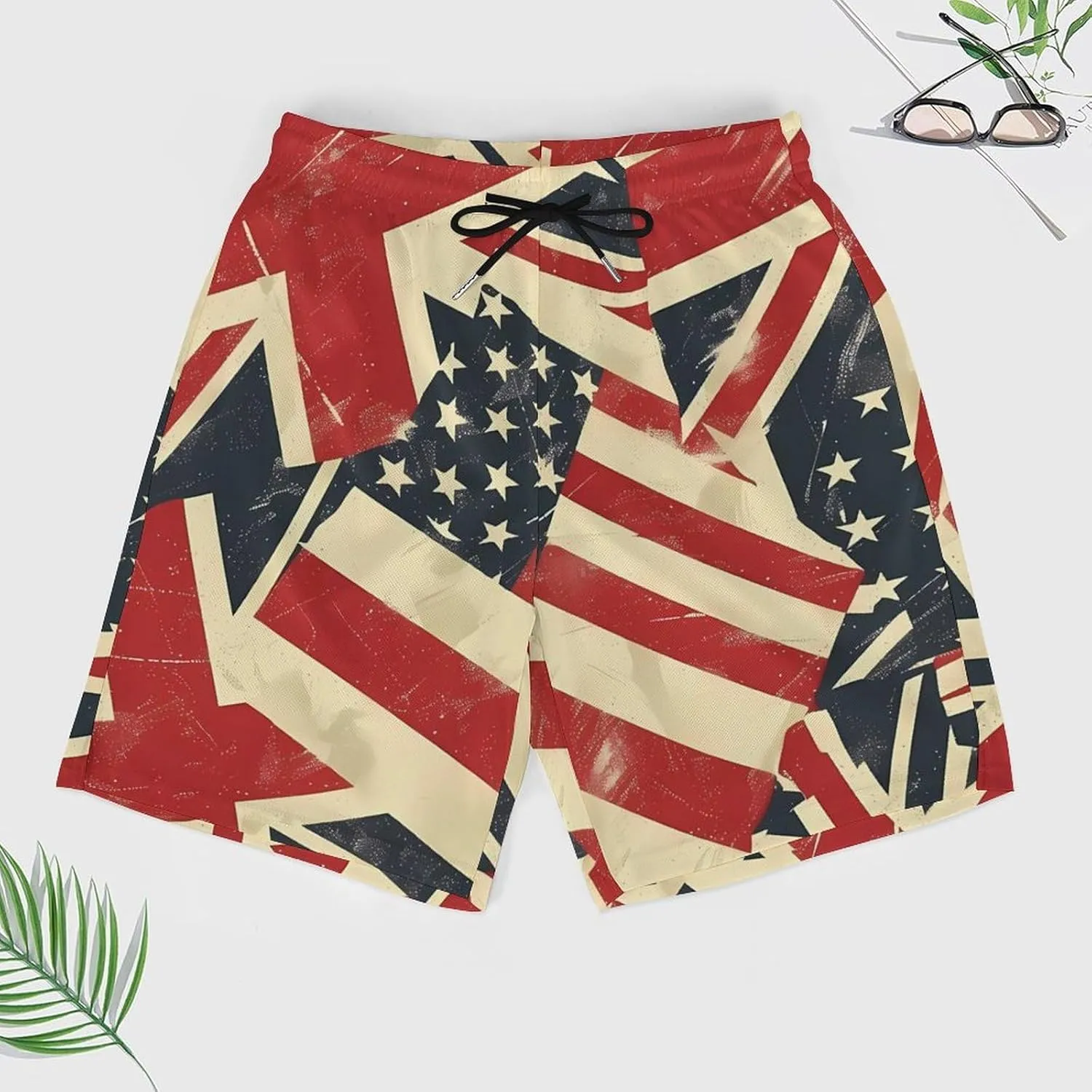 Retro USA and British Flag Men's Swim Trunks Quick Dry Board Shorts Swimwear Beach Shorts with Compression Liner