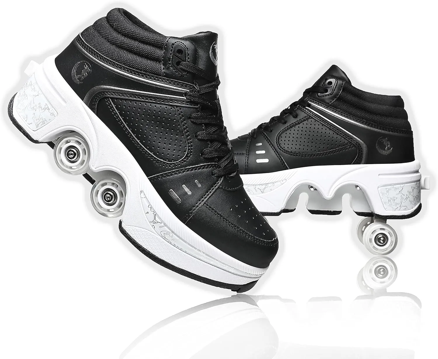 Roller Skate Shoes for Women Four Rounds Children's Roller Skates Shoes That Turn into Rollerskates Sneakers Outdoor Light Shoes with Wheels for Girls/Boys