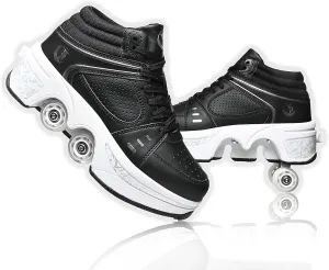 Roller Skate Shoes for Women Four Rounds Children's Roller Skates Shoes That Turn into Rollerskates Sneakers Outdoor Light Shoes with Wheels for Girls/Boys