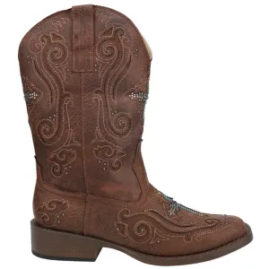 ROPER Womens Faith Rhinestone Square Toe Casual Boots Mid Calf Low Heel 1-2" - Brown - Size 8.5 B