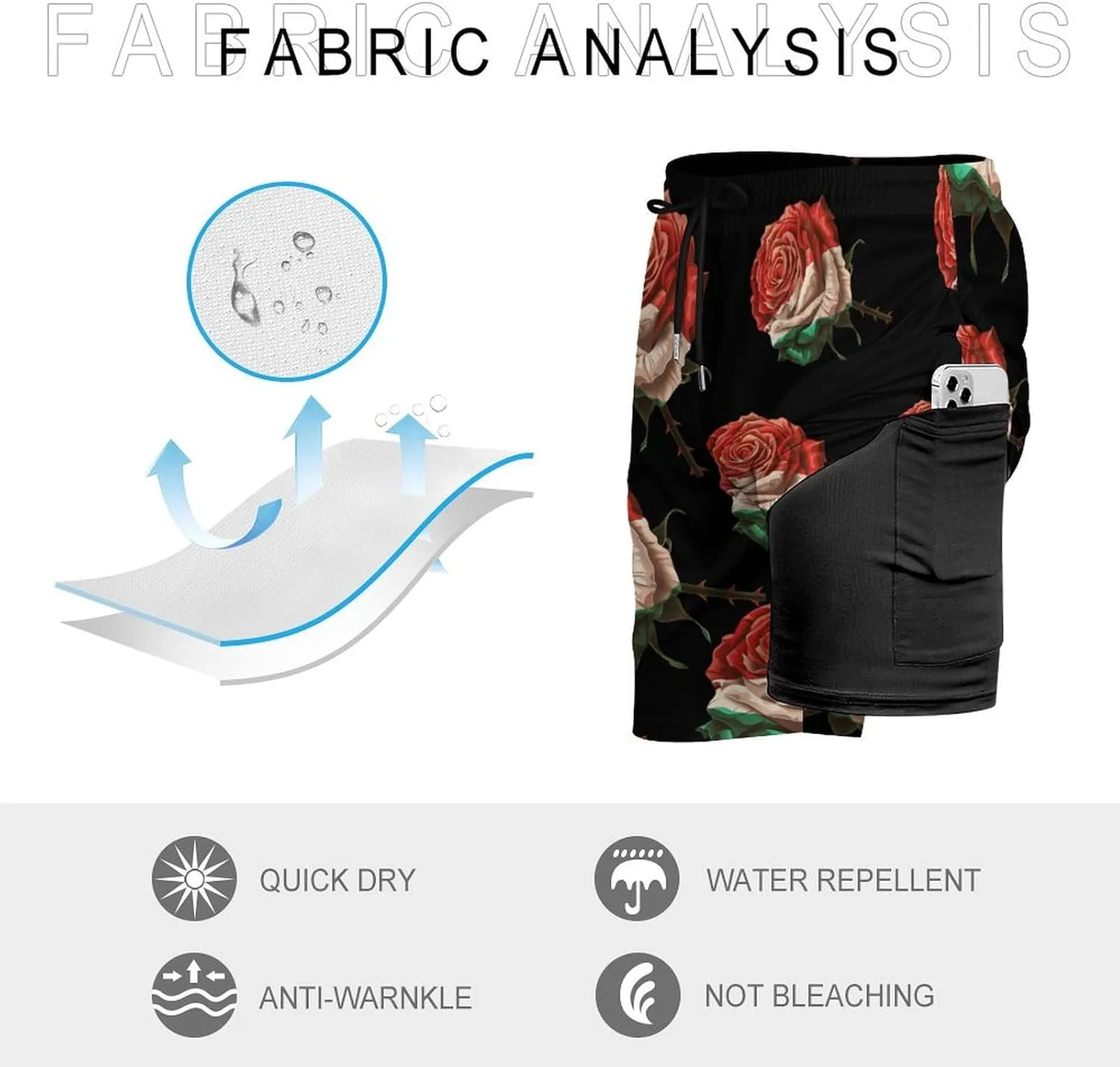 Rose Flower Mexico Flag Men's Swim Trunks Quick Dry Board Shorts Swimwear Beach Shorts with Compression Liner
