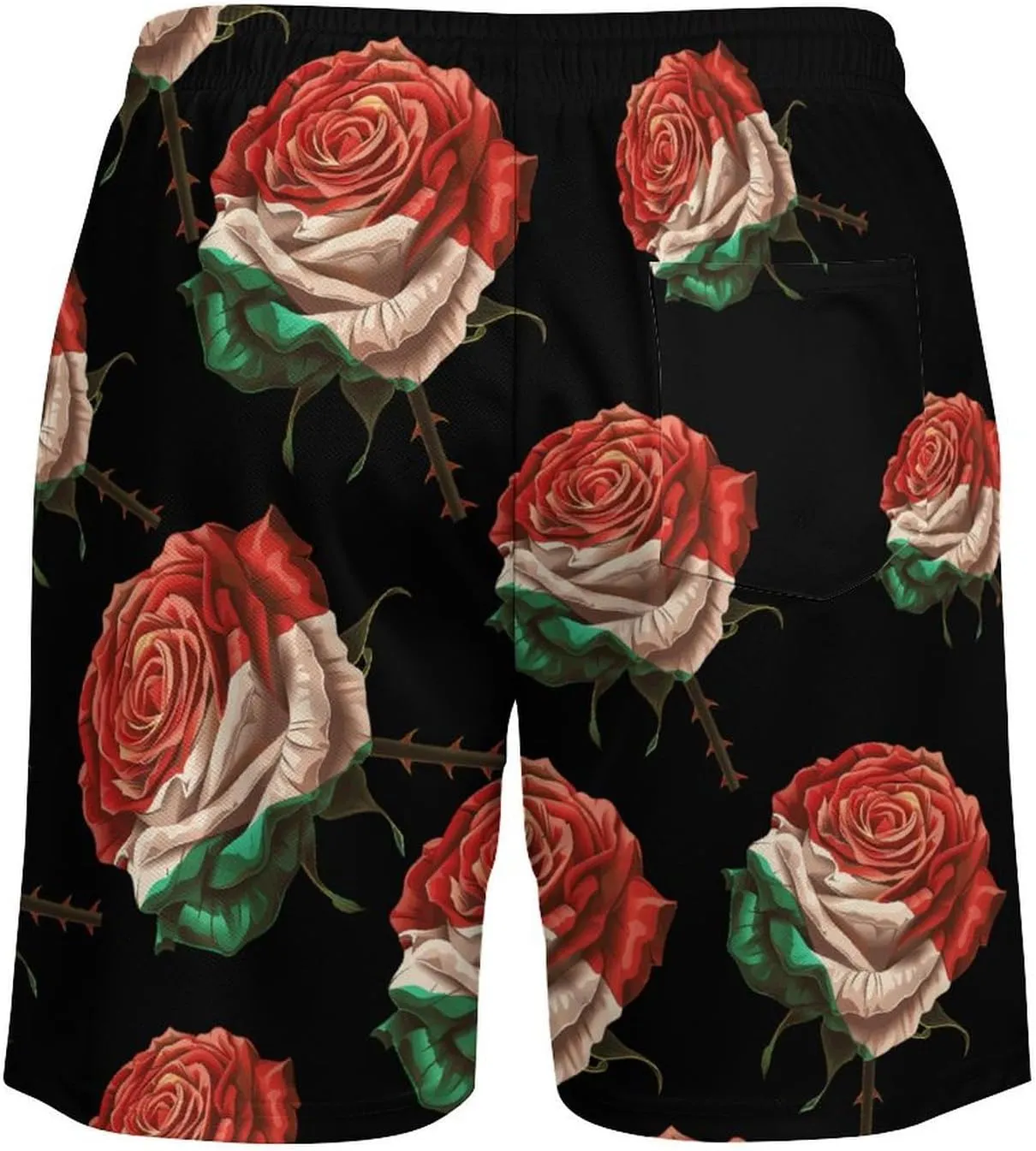 Rose Flower Mexico Flag Men's Swim Trunks Quick Dry Board Shorts Swimwear Beach Shorts with Compression Liner