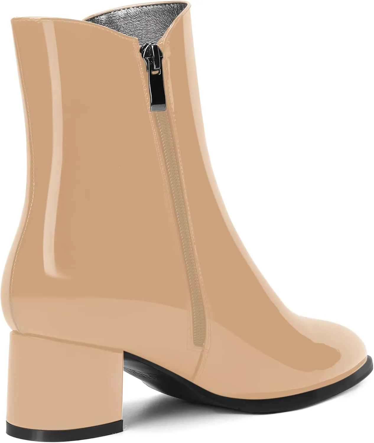 ROSERWISH Womens Round Toe Fashion Fall and Winter Side Zip Casual Patent Chunky Low Heel Ankle High Boots 2 Inch
