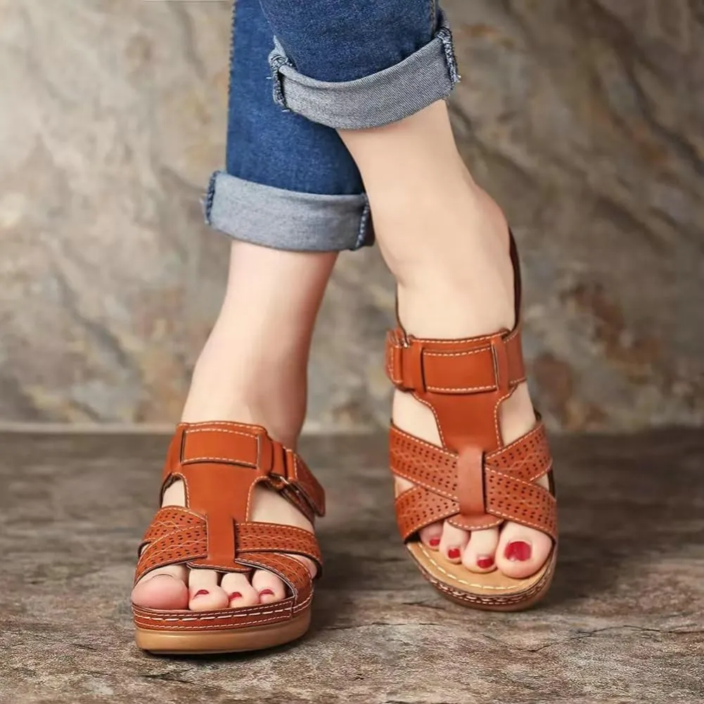 Rungion Women's Wedge Sandals Platform Slide Shose Crisscross Dressy Mules Summer Beach Walking Adjustable Strap Heels Sandals