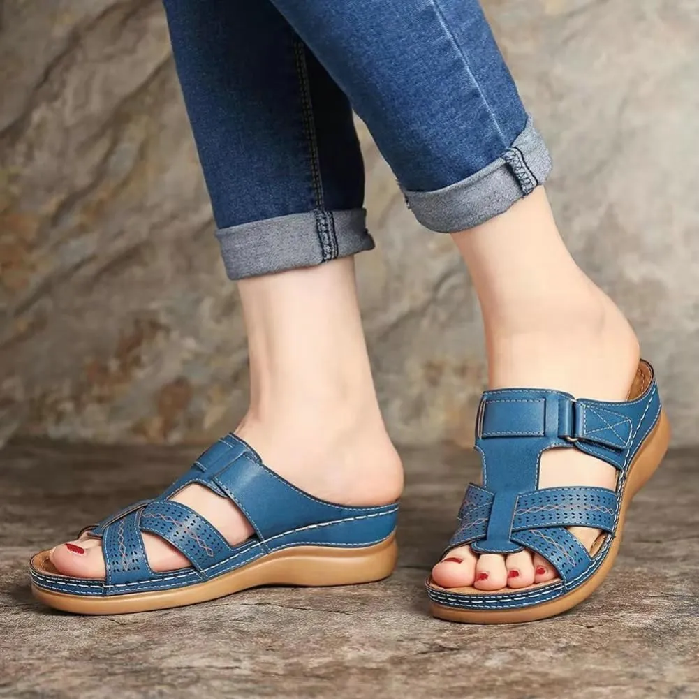Rungion Women's Wedge Sandals Platform Slide Shose Crisscross Dressy Mules Summer Beach Walking Adjustable Strap Heels Sandals