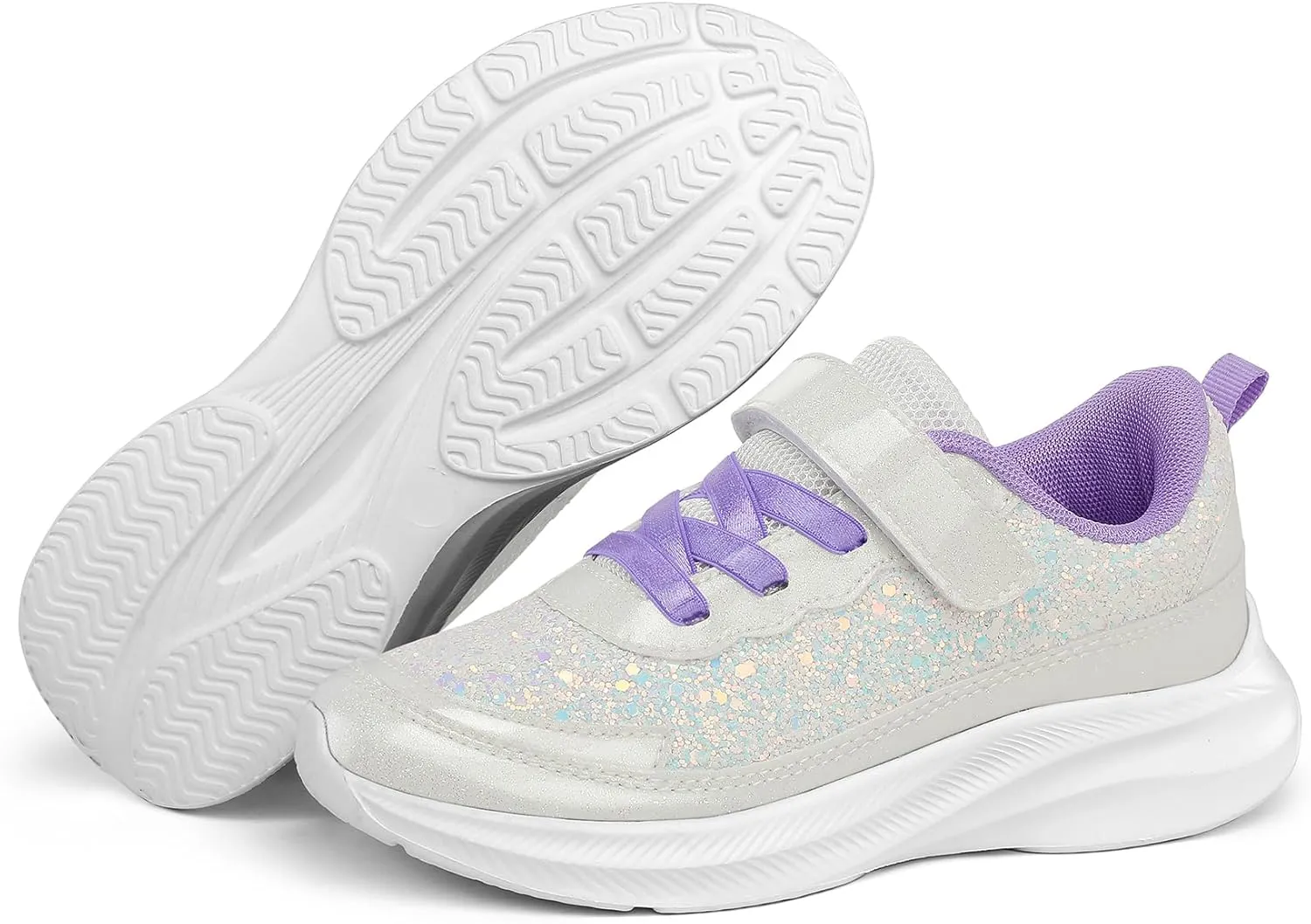 RUNSIDE Girls Glitter Sneakers Lightweight Kids Sparkle Tennis Shoes with Hook and Loop for Toddler/Little Kid/Big Kid