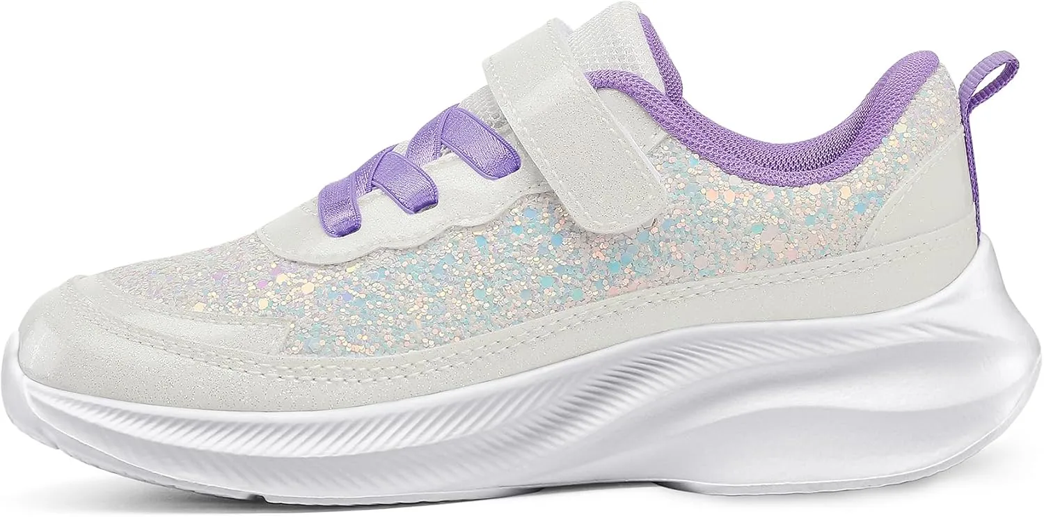 RUNSIDE Girls Glitter Sneakers Lightweight Kids Sparkle Tennis Shoes with Hook and Loop for Toddler/Little Kid/Big Kid