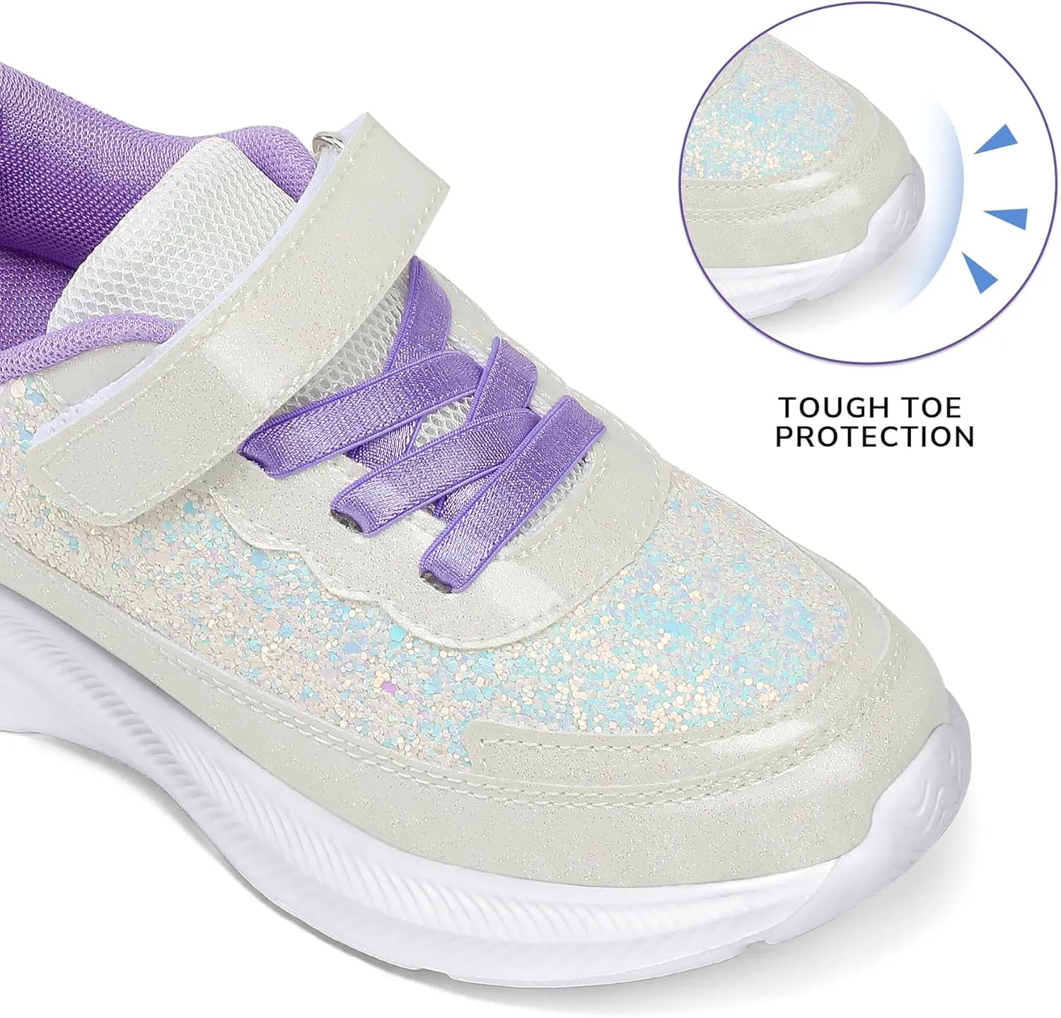 RUNSIDE Girls Glitter Sneakers Lightweight Kids Sparkle Tennis Shoes with Hook and Loop for Toddler/Little Kid/Big Kid