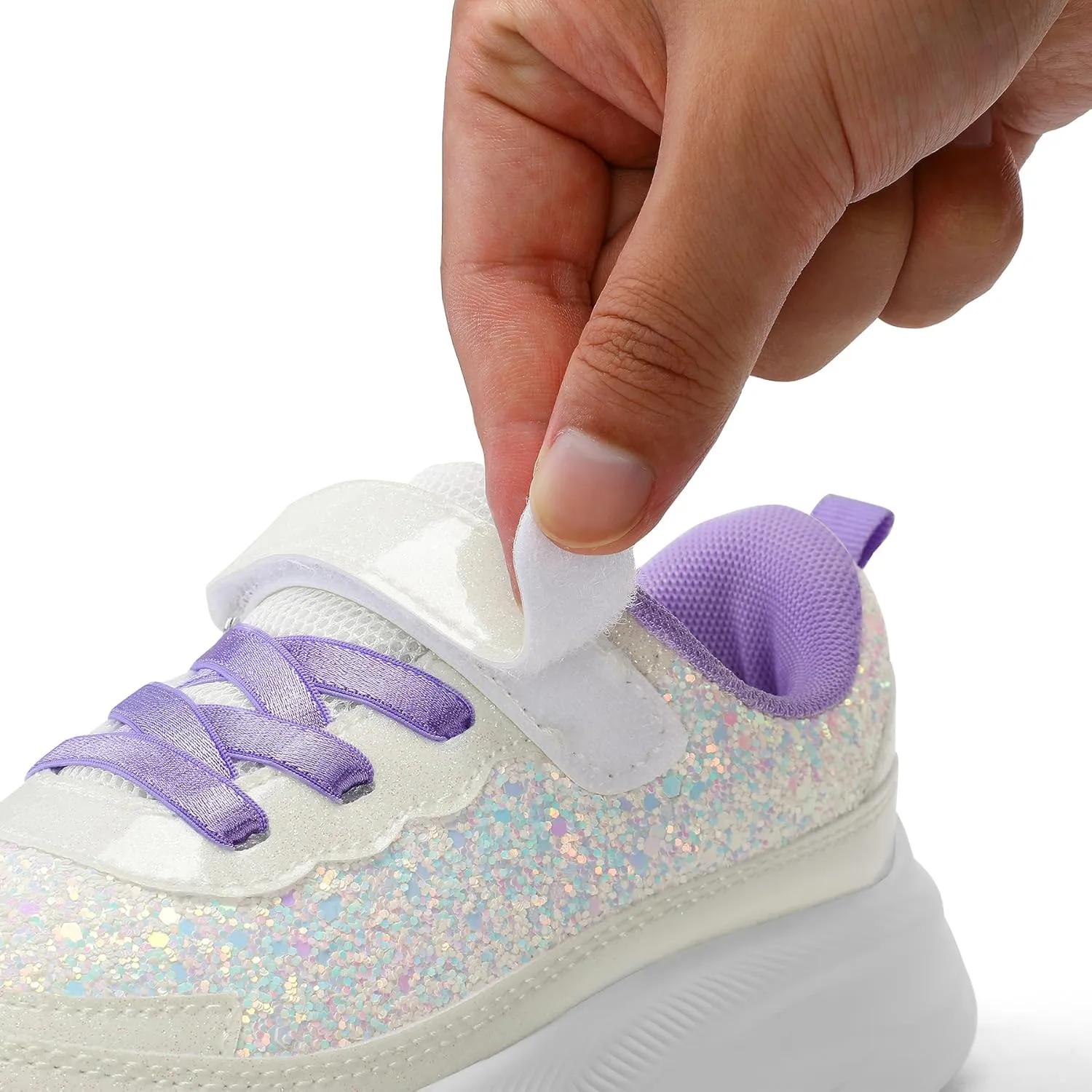 RUNSIDE Girls Glitter Sneakers Lightweight Kids Sparkle Tennis Shoes with Hook and Loop for Toddler/Little Kid/Big Kid
