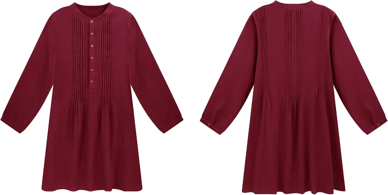 R.Vivimos Women's Tunic Dress Fall Cotton Button Down Long Sleeves Casual Mini Shirt Dress