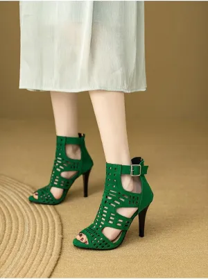 SACFOF High Heeled Sandals for Womens Cutout Peep Toe Summer Stilettos Block Heeled Party Sandals Buckle up Dressy Shoes