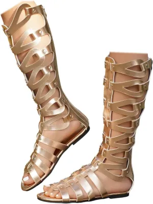 SACFOF Knee High Sandals for Women Gladiator Cut Out Summer Roman Boots Rivets Studded Strappy Zipper Sandals