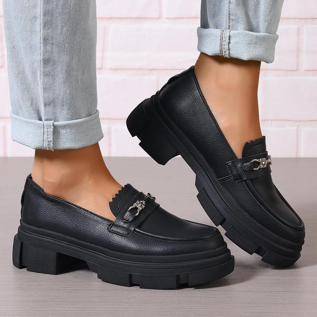 SACFOF Loafers for Women Platform Chunky Comfortable Slip-On Womens Loafers Fashion Business Work Dressy Casual Shoes