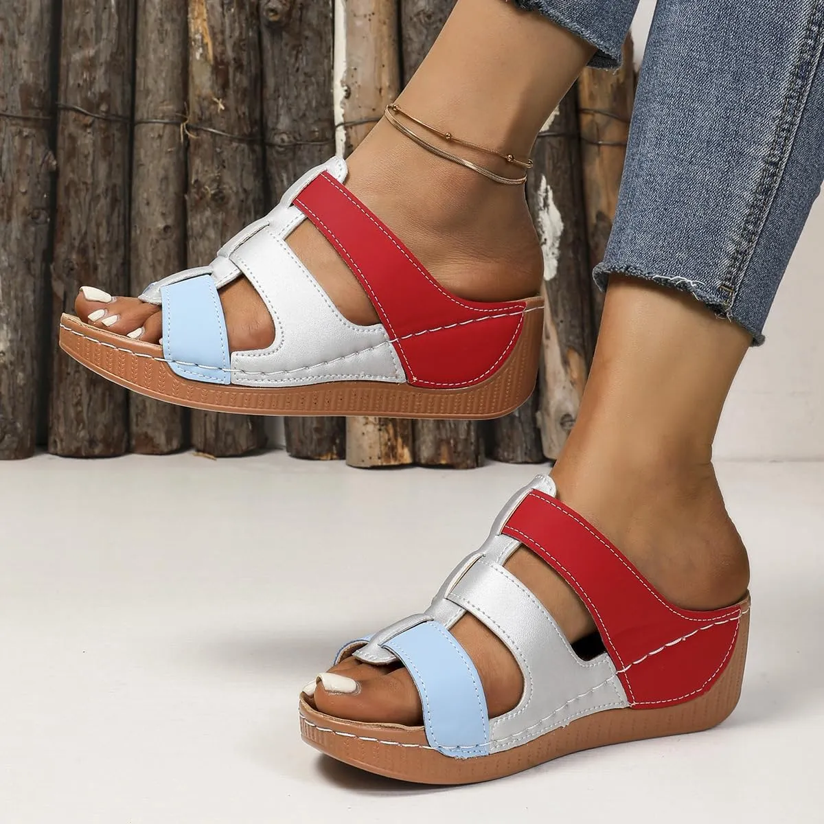 SACFOF Orthopedic Wedge Sandals for Women Open Toe Hollow Wedge Heel Platform Sandal Summer Dressy Mules Outdoor Shoes