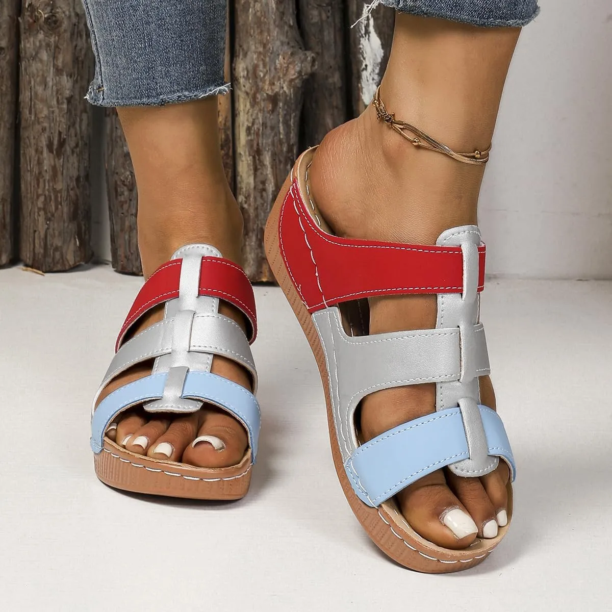 SACFOF Orthopedic Wedge Sandals for Women Open Toe Hollow Wedge Heel Platform Sandal Summer Dressy Mules Outdoor Shoes