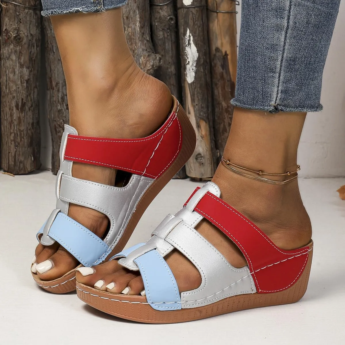 SACFOF Orthopedic Wedge Sandals for Women Open Toe Hollow Wedge Heel Platform Sandal Summer Dressy Mules Outdoor Shoes
