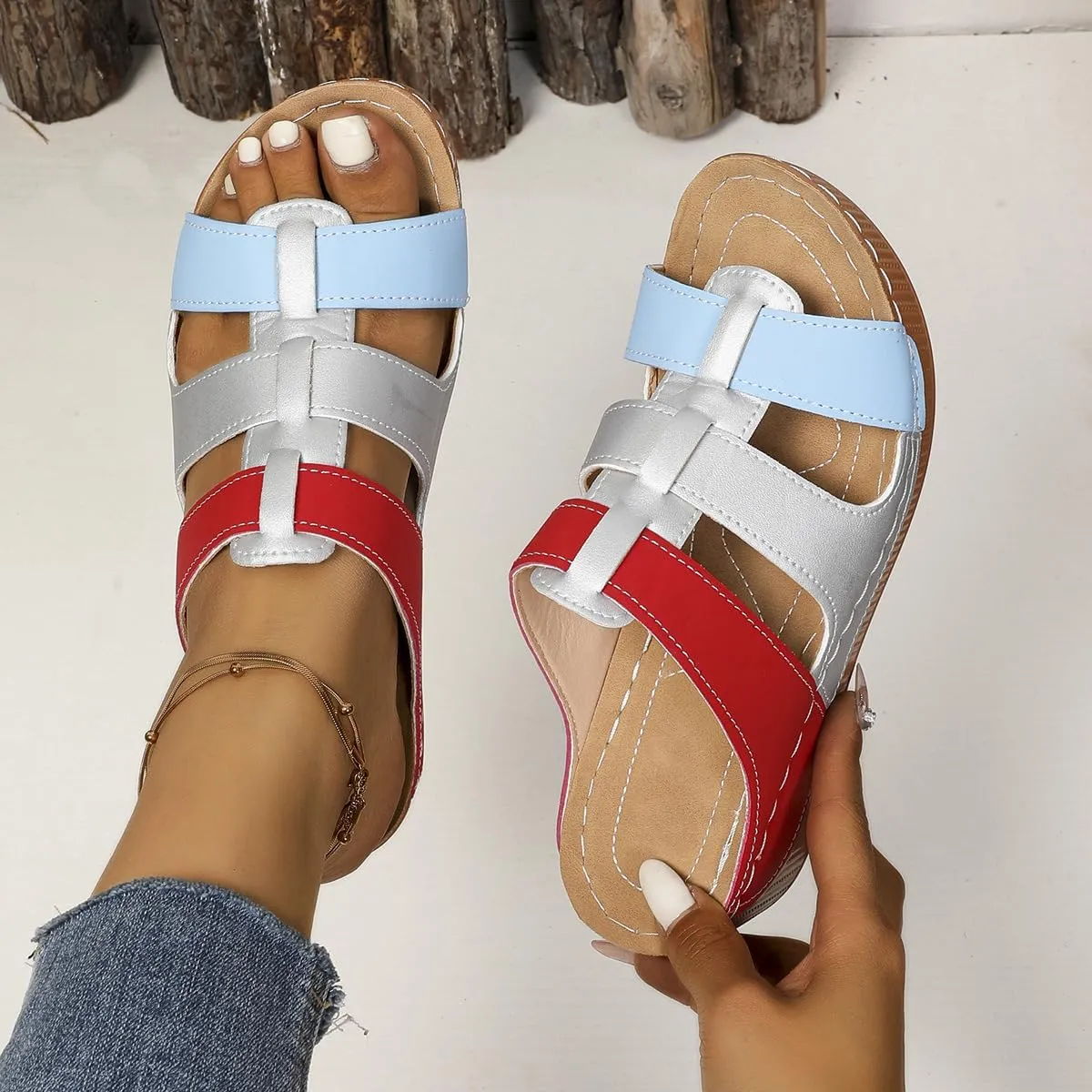 SACFOF Orthopedic Wedge Sandals for Women Open Toe Hollow Wedge Heel Platform Sandal Summer Dressy Mules Outdoor Shoes
