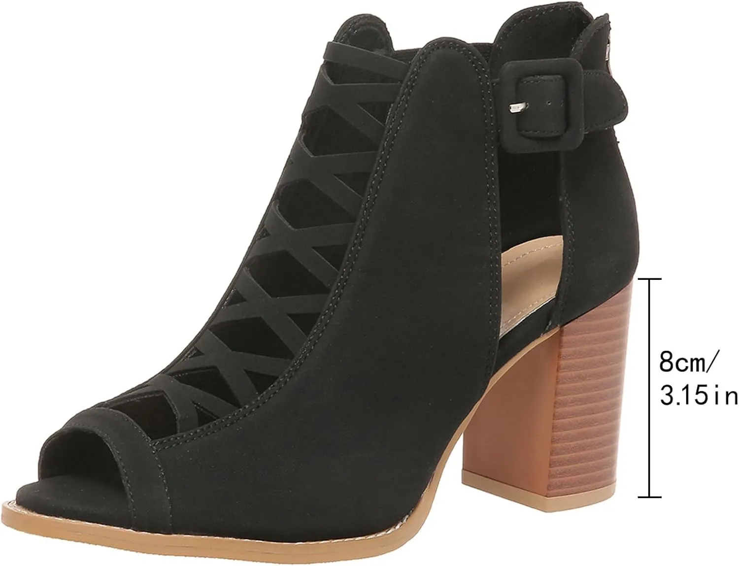SACFOF Women Open Toe Crisscross High Heel Sandals Faux Suede Cutout Sandal with Adjustable Ankle Strap and Back Zipper