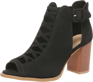 SACFOF Women Open Toe Crisscross High Heel Sandals Faux Suede Cutout Sandal with Adjustable Ankle Strap and Back Zipper