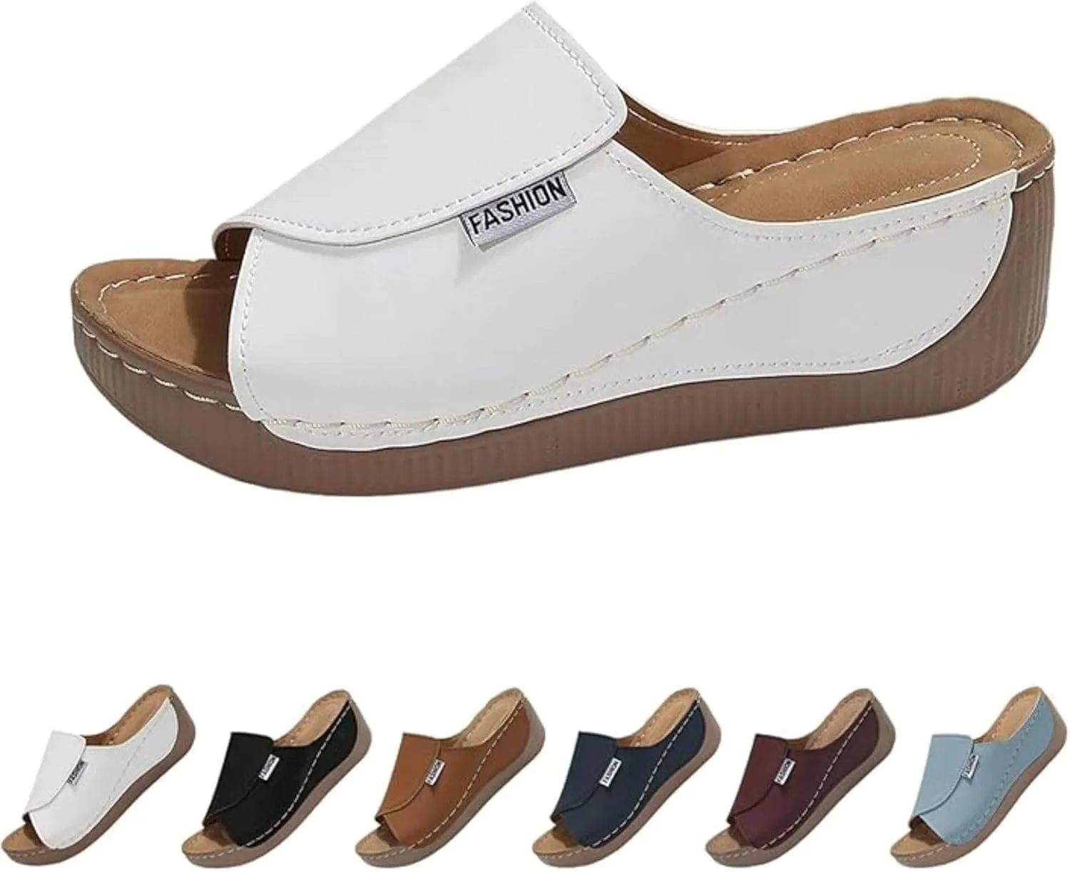 SACFOF Women Orthopedic Sandals Comfortable Arch Support Slides Summer Orthotic Platform Wedge Slip on Walking Casual Shoes