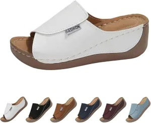 SACFOF Women Orthopedic Sandals Comfortable Arch Support Slides Summer Orthotic Platform Wedge Slip on Walking Casual Shoes