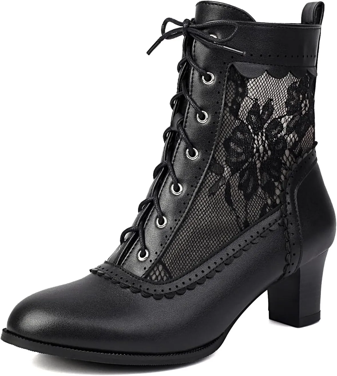 SACFOF Women Vintage Victorian Boots Kitten Heel Lace Up Ankle Booties Round Toe Wedding Mid Heel Victorian Shoes