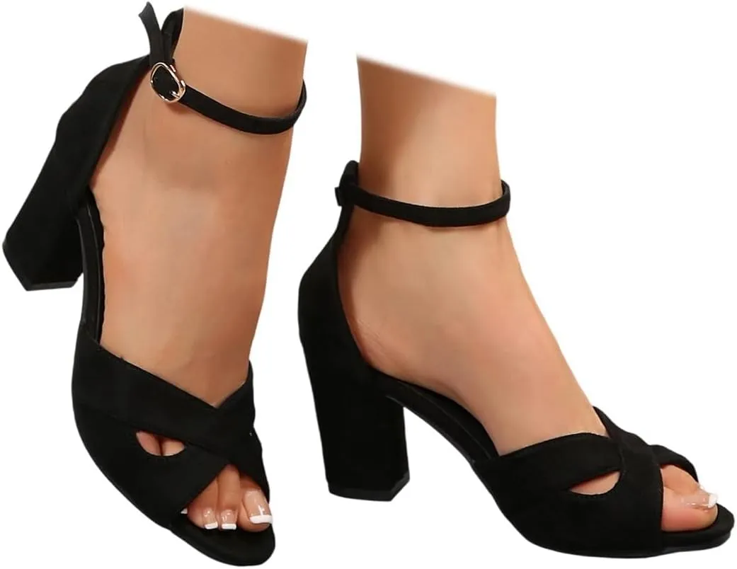 SACFOF Womens Chunky Low Heels Sandals Peep Toe Ankle Strap Heeled Sandals Strappy Block Heels Dress Party Prom Shoes