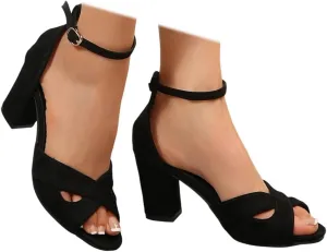 SACFOF Womens Chunky Low Heels Sandals Peep Toe Ankle Strap Heeled Sandals Strappy Block Heels Dress Party Prom Shoes