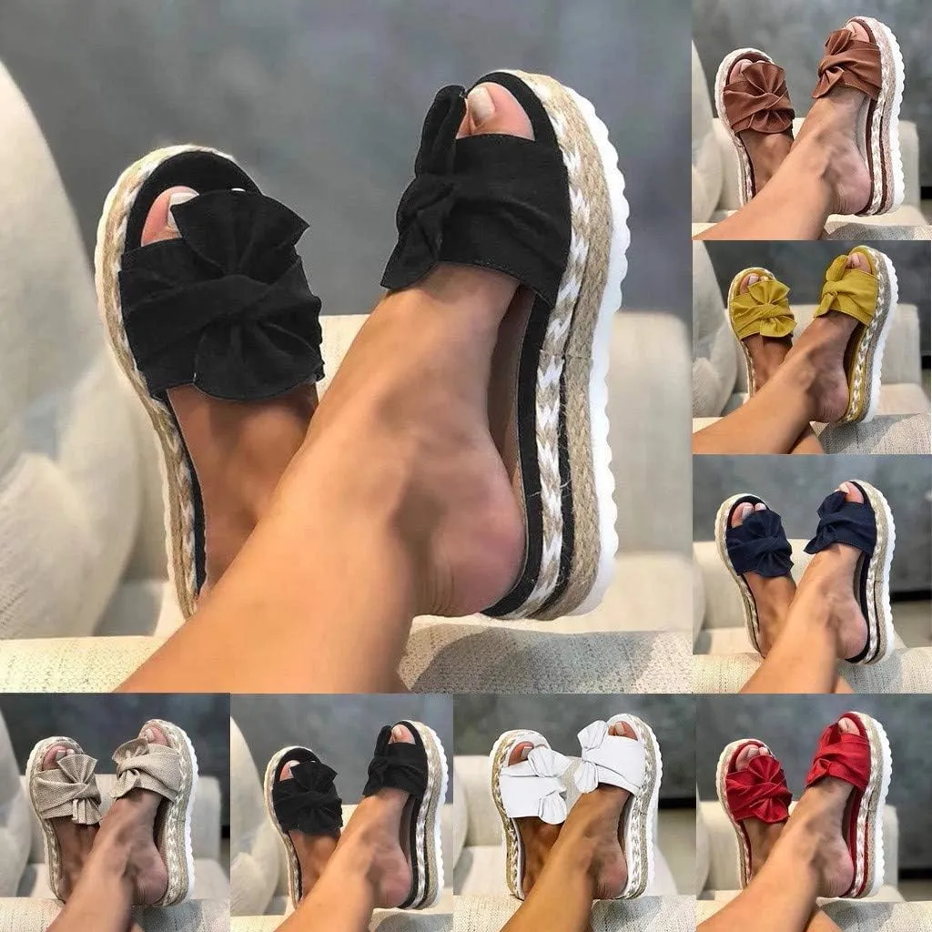SACFOF Womens Espadrilles Slip on Wedge Sandals Casual Slides Bow Tie Platform Open Toe Summer Dressy Mules Shoes