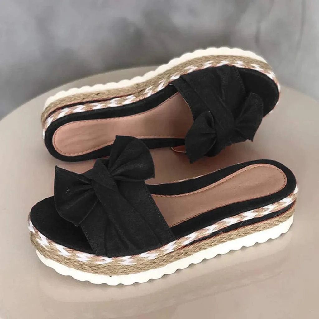 SACFOF Womens Espadrilles Slip on Wedge Sandals Casual Slides Bow Tie Platform Open Toe Summer Dressy Mules Shoes