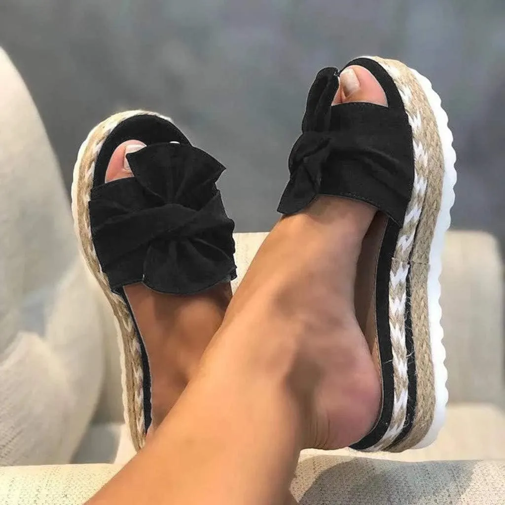 SACFOF Womens Espadrilles Slip on Wedge Sandals Casual Slides Bow Tie Platform Open Toe Summer Dressy Mules Shoes