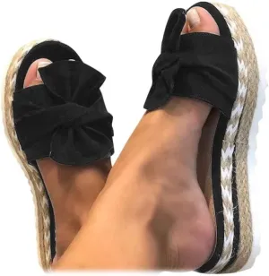 SACFOF Womens Espadrilles Slip on Wedge Sandals Casual Slides Bow Tie Platform Open Toe Summer Dressy Mules Shoes