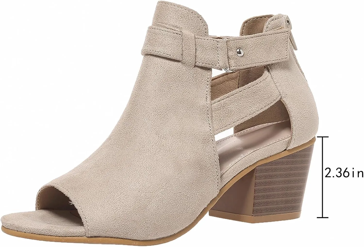 SACFOF Womens Peep Toe Booties Suede Cutout Side Strap Mid Black Chunky Heel Cutout Dress Sandals Ankle Booties