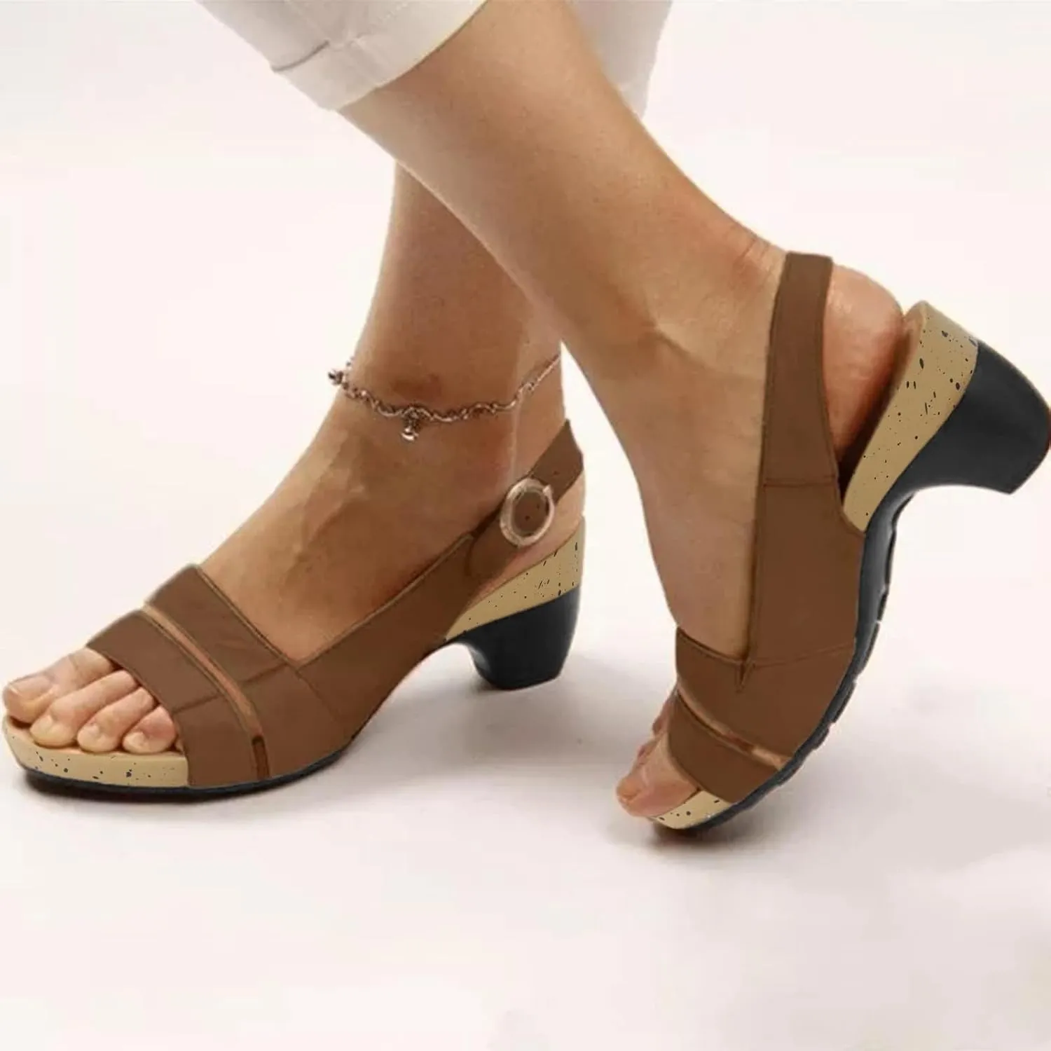 SACFOF Womens Peep Toe Chunky Block Heel Ankle Strap Shoes Low Block Heels Pump Wedding SDress Sandals