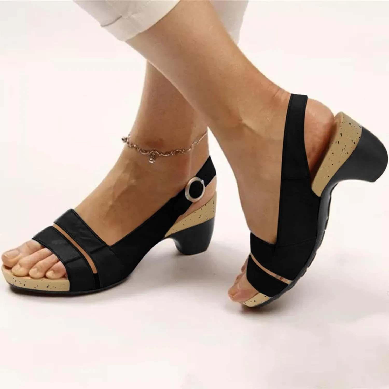 SACFOF Womens Peep Toe Chunky Block Heel Ankle Strap Shoes Low Block Heels Pump Wedding SDress Sandals