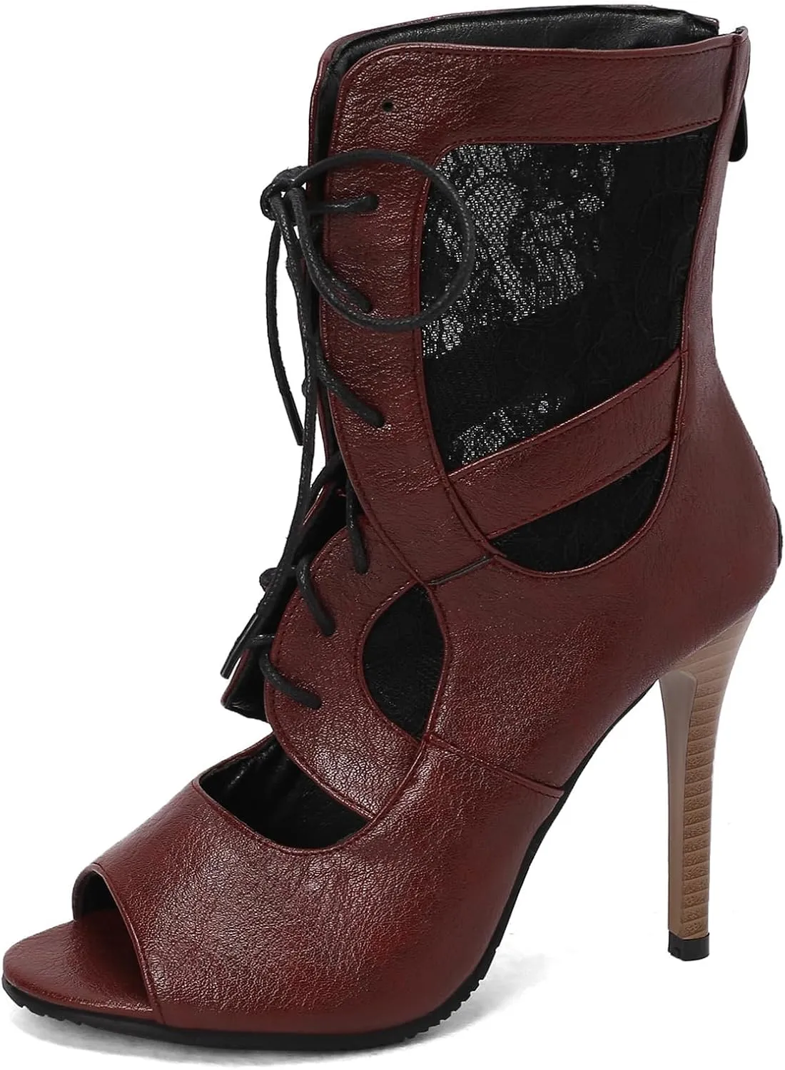 SACFOF Women's Sexy Peep Toe Lace Up High Heeled Sandals Fashion Stilettos Heels Dance Dressy Gladiator Summer Ankle Booties