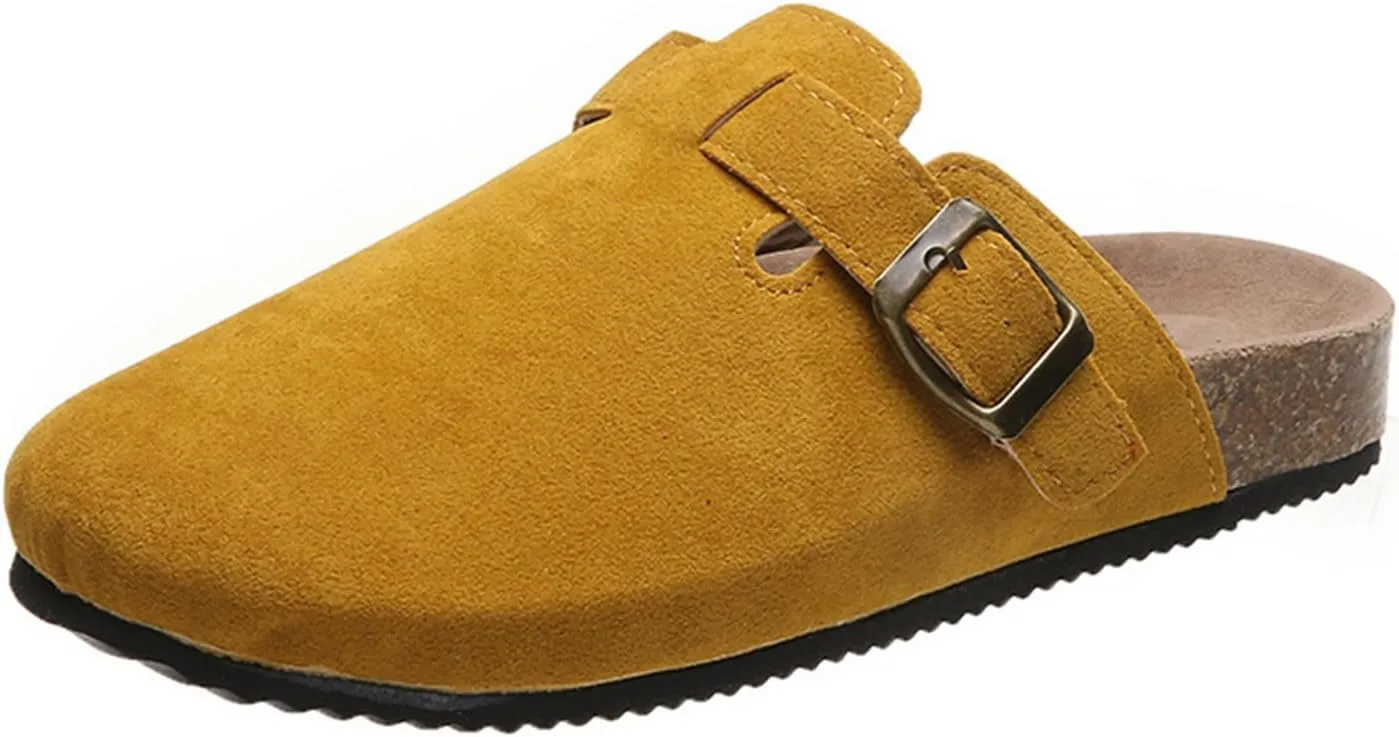 SACFOF Women's Suede Clogs Leather Mules Cork Footbed Sandals Unisex Slip-on Comfortable Home Mules Potato Shoes