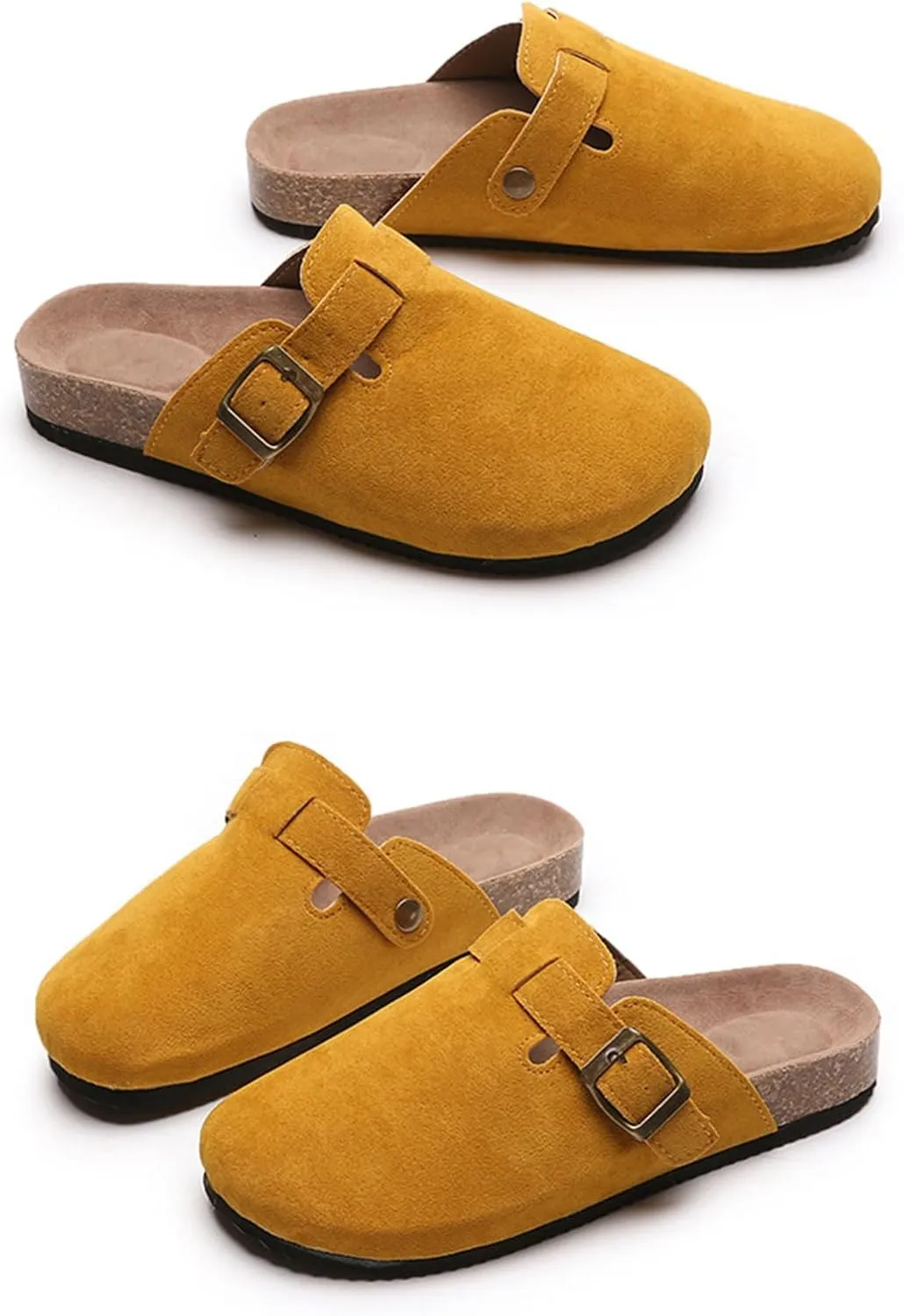 SACFOF Women's Suede Clogs Leather Mules Cork Footbed Sandals Unisex Slip-on Comfortable Home Mules Potato Shoes