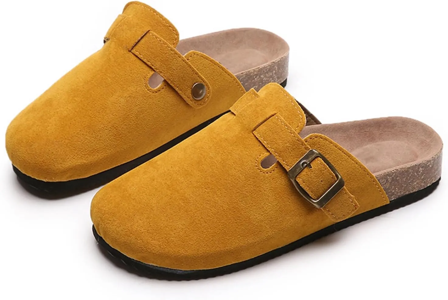 SACFOF Women's Suede Clogs Leather Mules Cork Footbed Sandals Unisex Slip-on Comfortable Home Mules Potato Shoes