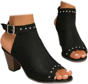 SACFOF Womens Suede Peep Toe Ankle Booties Mid Heels Ankle Strap Cutout Wedge Back Zipper Sandals Dress Boots