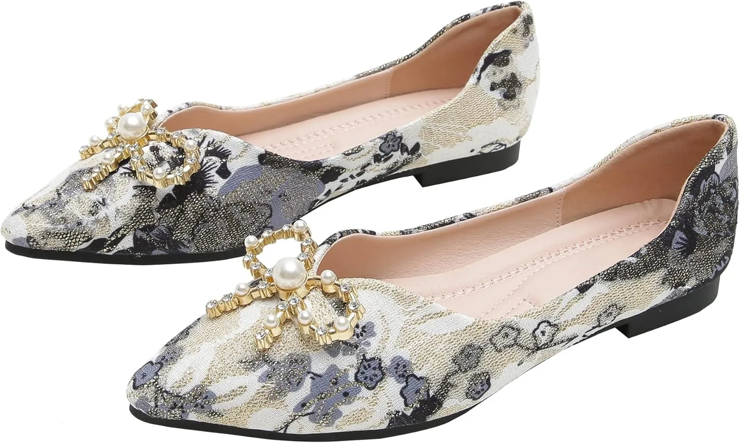 SAILING LU Bow-Knot Ballet Flats for Women Pointy Toe Sequins Dressy Shoes Womens Comfortable Slip on Loafers Light Weight